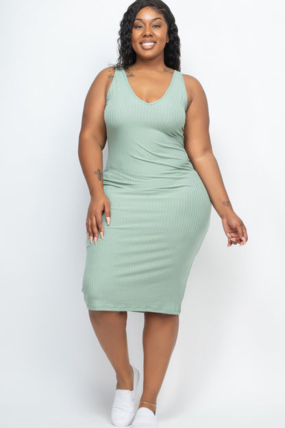 Plus Size Ribbed Sleeveless Bodycon Midi Dress