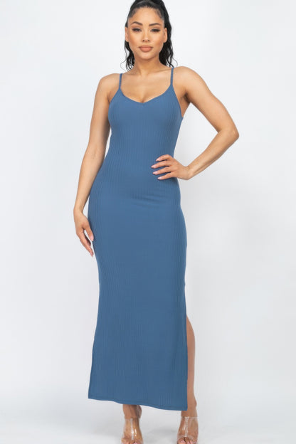 Ribbed Side Slit Long Cami Dress