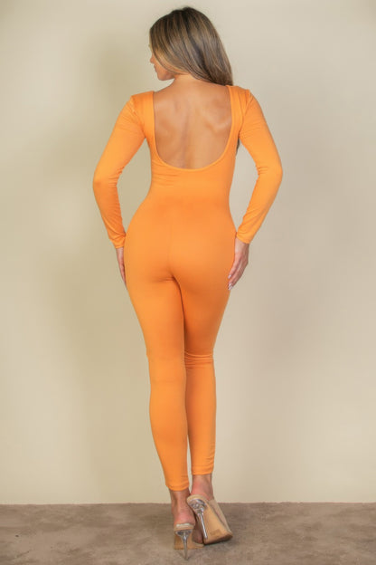 Scoop Neck Long Sleeve Bodycon Jumpsuit